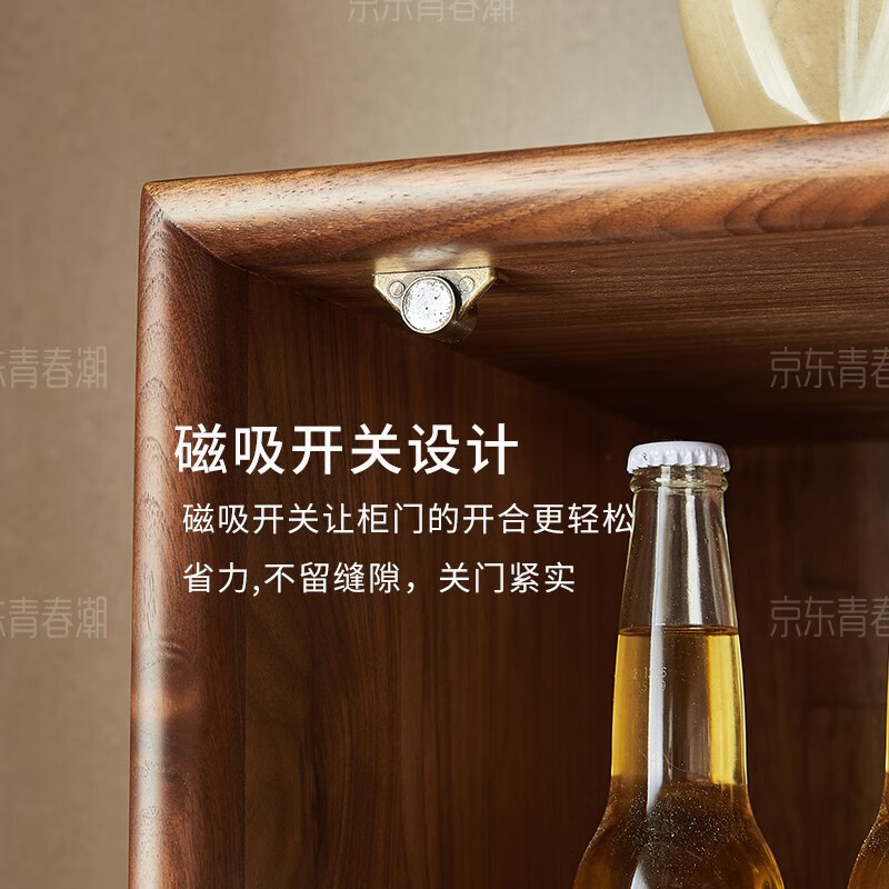 Youthful and trendy North American black walnut solid wood small wine cabinet display cabinet living room home bookcase glass door with door small bookcase 56*42*158cm