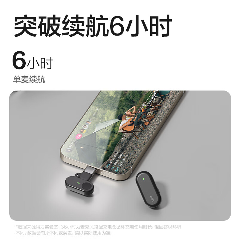 Deli Lavalier Microphone Wireless Mini One-to-One Mobile Live Broadcast Anchor Short Video Outdoor Shooting Radio Microphone Recording Microphone Intelligent Noise Reduction Apple Android Universal MN501