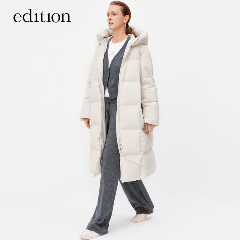 Edition down jacket for women autumn new long hooded white goose down silhouette puff down jacket off-white T01 S 160 The size is too large, it is recommended to order one size smaller