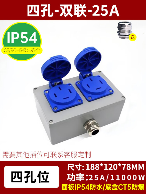 Explosion-proof socket 380v three-phase four-wire 440v high-power plug row European standard American standard socket explosion-proof double 380V25A 2 sockets