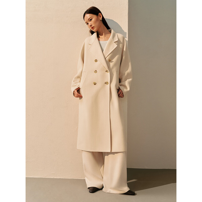 Peacebird heavyweight high-count all-wool double-sided woolen coat for women winter white coat for women* off-white M