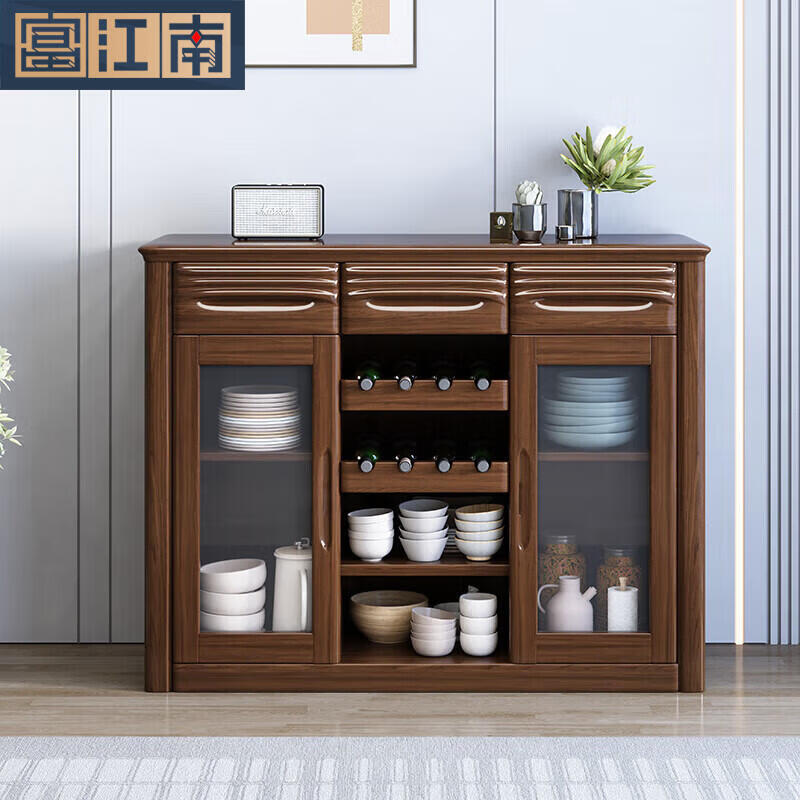 Fu Jiangnan golden sandalwood solid wood sideboard tea cabinet new Chinese style multi-functional small wine cabinet storage cabinet kitchen sideboard