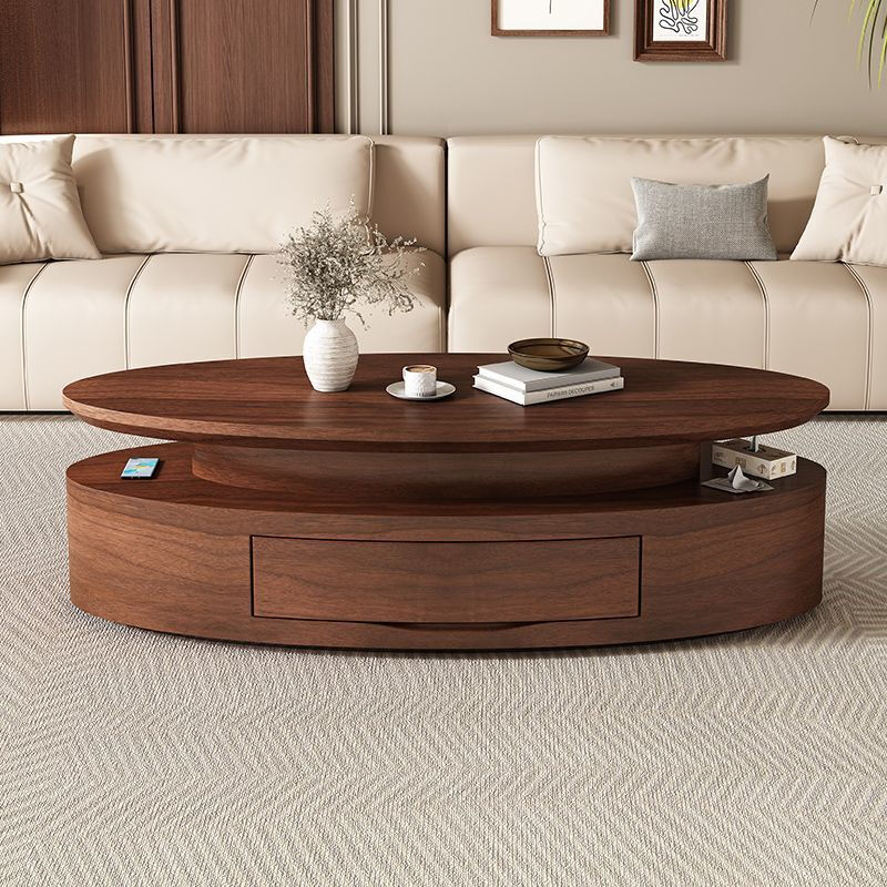 Jin Luyuan Italian simple natural walnut oval solid wood coffee table combination small apartment living room home fashion high-end walnut wood grain 1.2洣