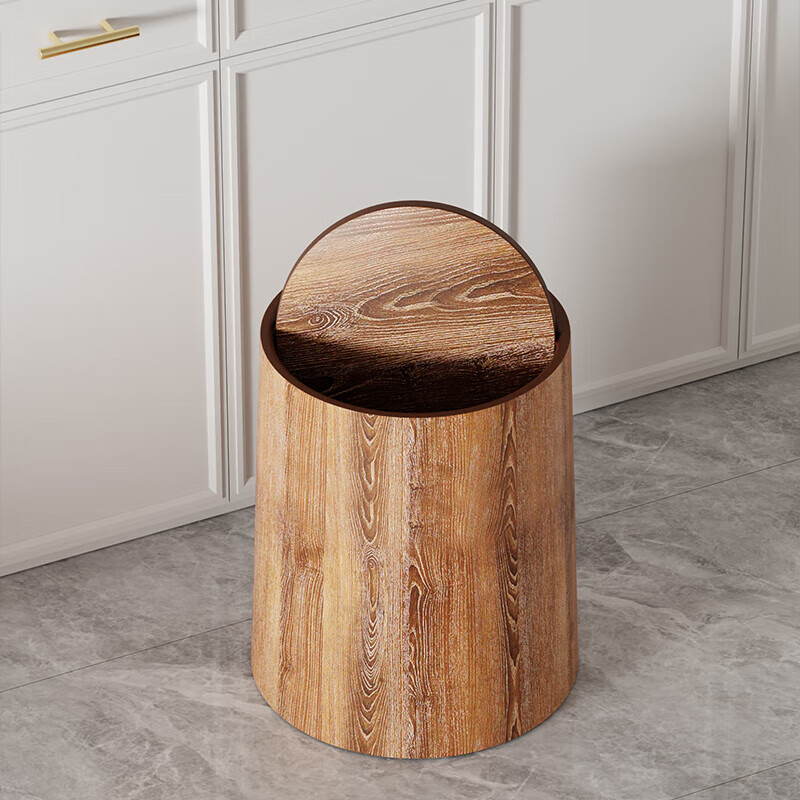 SaAijie Retro Imitation Wood Grain Trash Can 2024 New Household Flip Cover Large Capacity Living Room Office Commercial Chinese Paper Basket Large - Upgraded Flip Cover