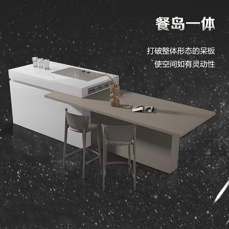 Zhibang integrated kitchen cabinets, customized kitchen quartz stone countertops, PET skin-friendly material cabinets, customized integrated stove cabinets, 3-meter floor cabinets, 3-meter countertops, 1-meter wall cabinets