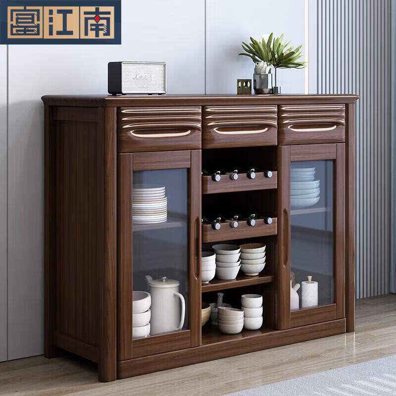 Fu Jiangnan golden sandalwood solid wood sideboard tea cabinet new Chinese style multi-functional small wine cabinet storage cabinet kitchen sideboard