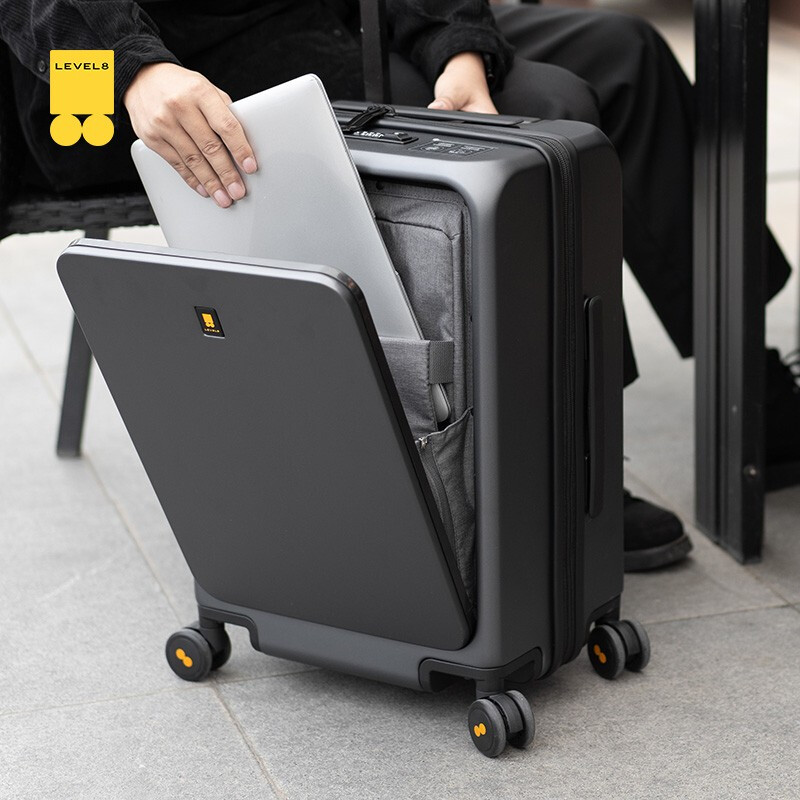 Horizon 8 (LEVEL8) suitcase travel trolley case 20 inches men's and women's business boarding case front open cover universal wheel password box gray