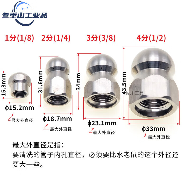 High-pressure cleaning vehicle municipal sewer property pipe dredging water mouse mushroom head nozzle flushing 1 front 6 rear C type 1 front 4 rear M22 holes