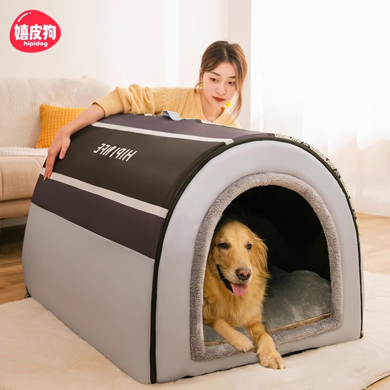 Hippie dog kennel, warm closed cat kennel, small, medium and large dog kennel, removable and washable dog house in winter, Teddy can be used for all seasons, Nordic style gray, extra large size XXL (recommended weight within 80 pounds)