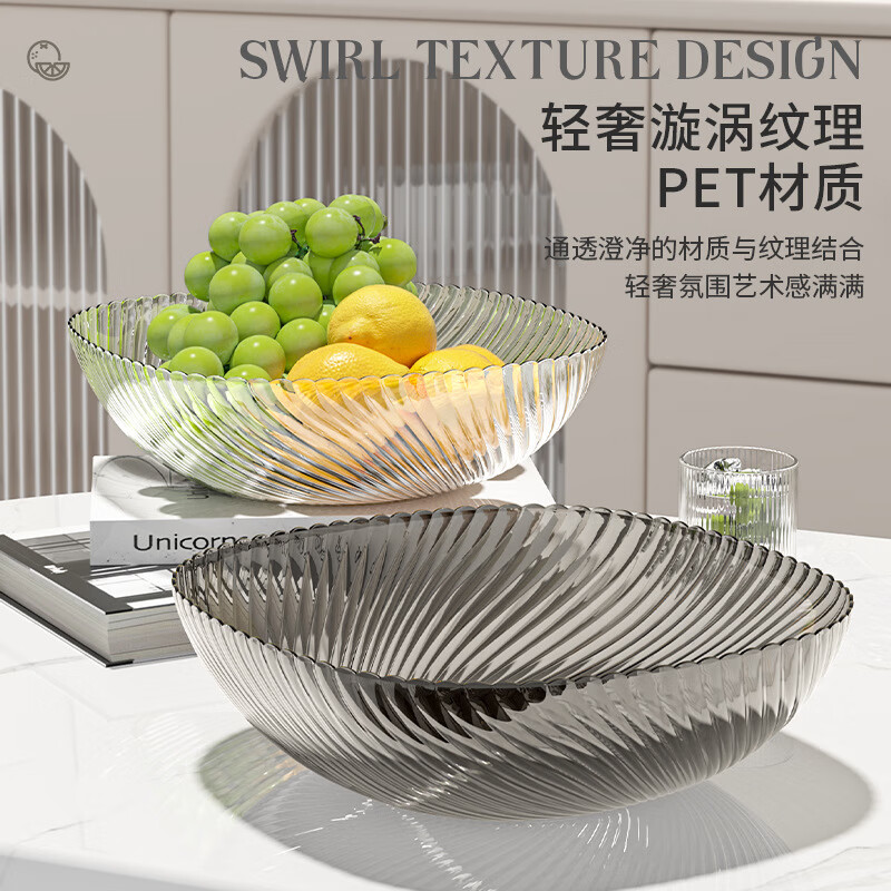 Baiji fruit plate snack plate living room household dry fruit plate tray candy nut plate transparent gray transparent mixed color two-piece set