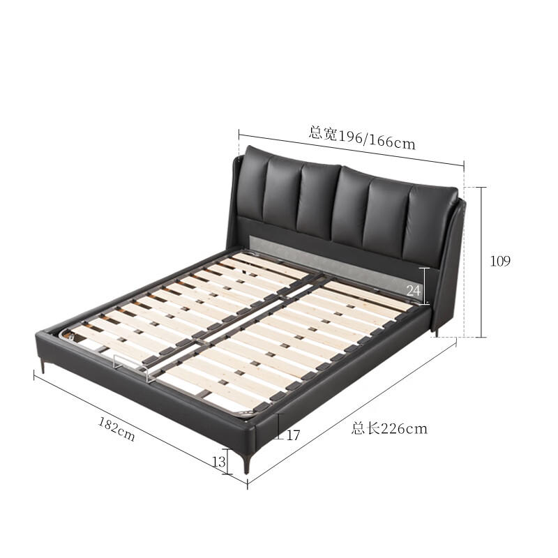 Gujia Home Store's same style modern light luxury semi-green leather bedroom master bedroom double bed 8133 cocoa black 1.8*2.0m