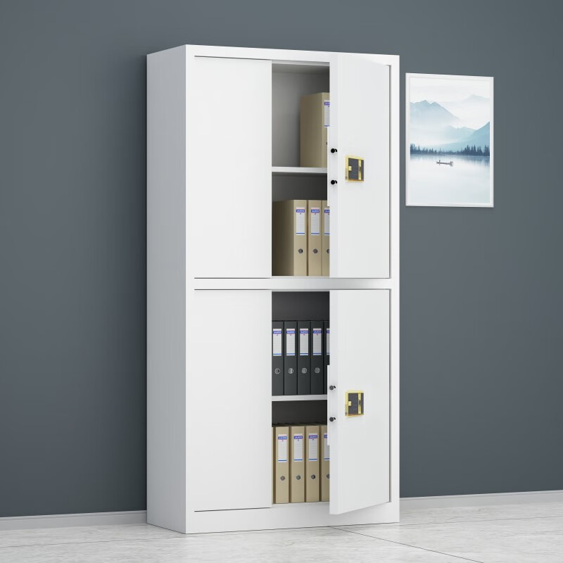 Guhao Warehousing Iron Cabinet Office File Cabinet Safe Cabinet Gray White Steel Anti-theft Fingerprint Password Lock Sectional File Cabinet Upgraded Double Section No Pullout Electronic Fingerprint Lock