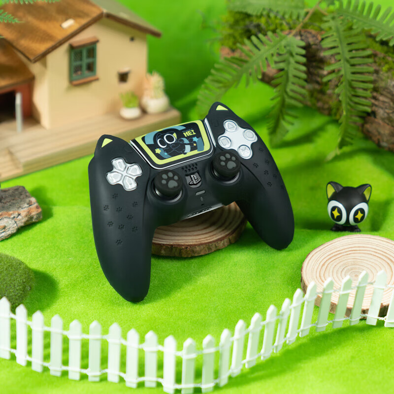 Jixiang PS5 controller protective cover, Luo Xiaohei controller cover, upgraded anti-slip sweat-absorbing silicone protective cover, black cat ears with rocker cap set, game peripheral accessories
