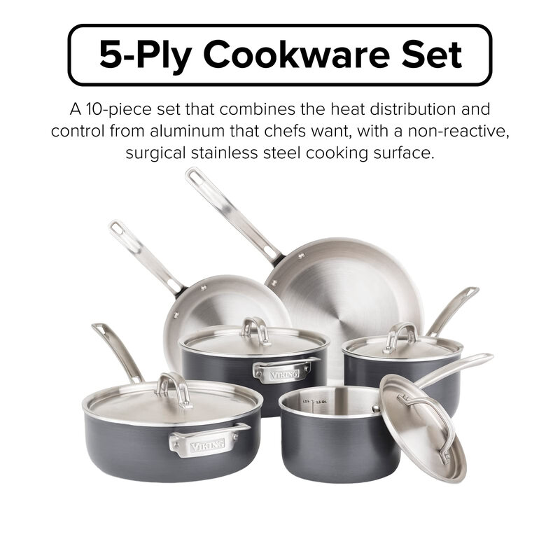 Viking 10-piece set of five-layer stainless steel cookware, universal induction cooker, professional kitchen cooking set