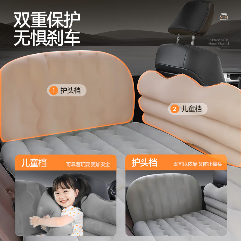 Mondorf Car Mattress Car Back Seat Sleeping Mat Inflatable Mattress Car Children's Sleeping Artifact Back Seat with Baby Car SUV 3/7 Points Gray Can Sit and Lie Air Pillow Support Universal for 95% of Models on the Market
