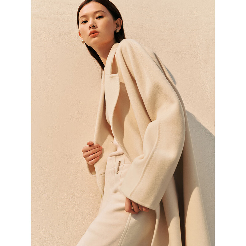 Peacebird heavyweight high-count all-wool double-sided woolen coat for women winter white coat for women* off-white M