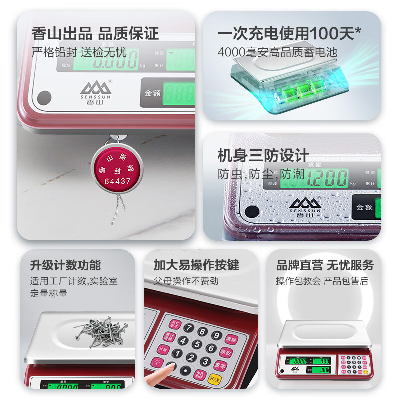 Xiangshan electronic scale commercial electronic bench scale kitchen scale high-precision gram weighing vegetable scale counting scale pricing food scale supermarket market bench scale ACS-30-JC-201