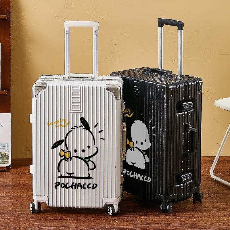 Guihong 2025 New Cartoon Printed Luggage Lightweight Trolley Case for Men and Women Aluminum Frame Large Capacity Student Strong and High-Class 2026 (Aluminum Frame Model) White 20 Inches Domestic and International Boarding Cases