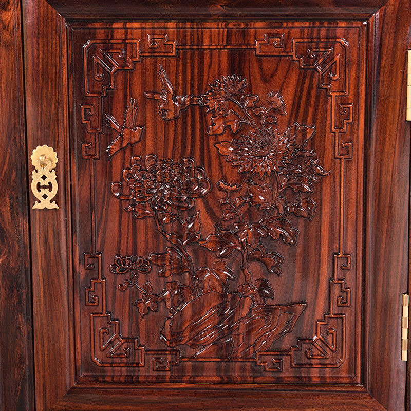 Wooden center mahogany furniture Indonesian black rosewood (scientific name: Dalbergia broadleaf) corner cabinet solid wood wine cabinet Chinese display cabinet multifunctional glass door storage cabinet corner cabinet 54*54*198cm