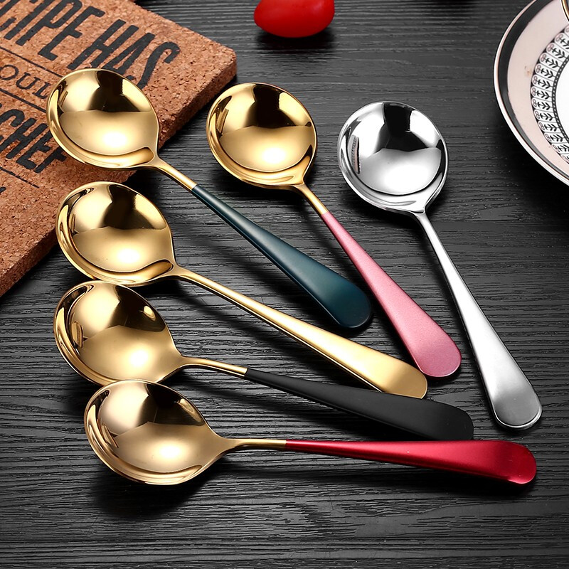 QZT Thickened 304 Stainless Steel Spoon Household Adult Watermelon Spoon Children's Internet Celebrity Spoon Cute Fruit Spoon Thickened 304 2 Pack Red