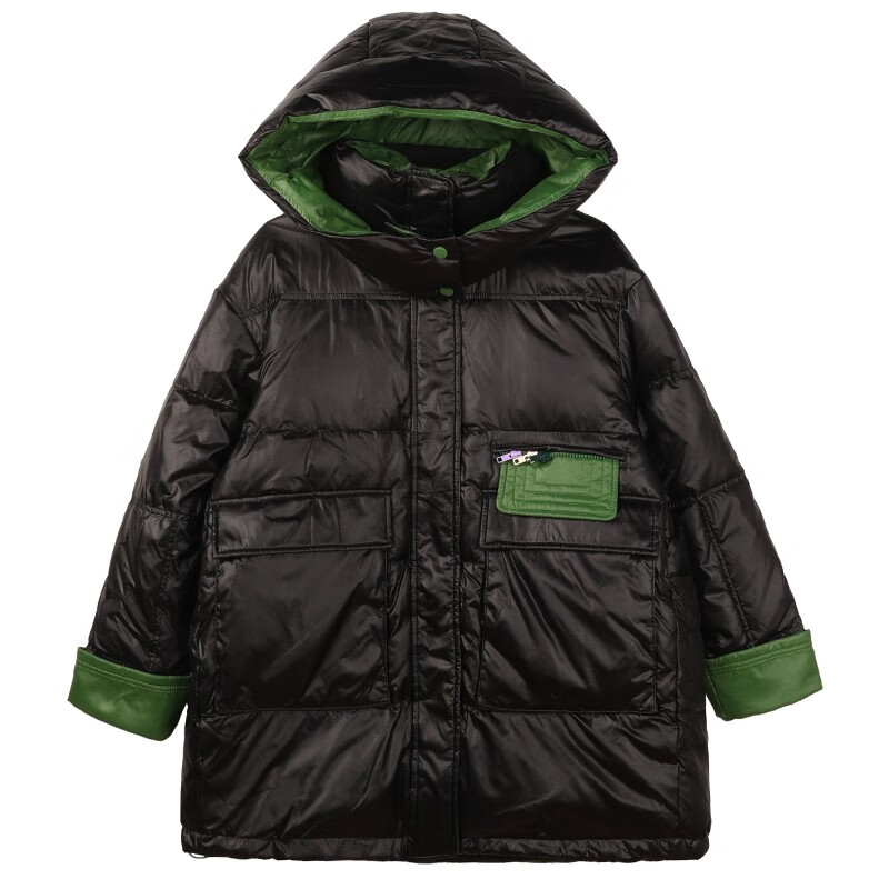 Xiuzhi (xiuzhi) no-wash glossy down jacket women's mid-length 2025 winter new thickened and warm little white duck down jacket black S 90-128 pounds or less