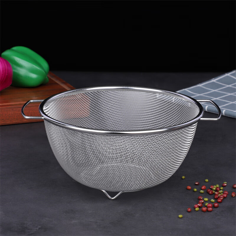 Xingyue thickened stainless steel double-eared mesh basket 304 stainless steel basin vegetable basket dense hole leaky basin fruit basket rice washing basket 17-wire double-eared mesh basket
