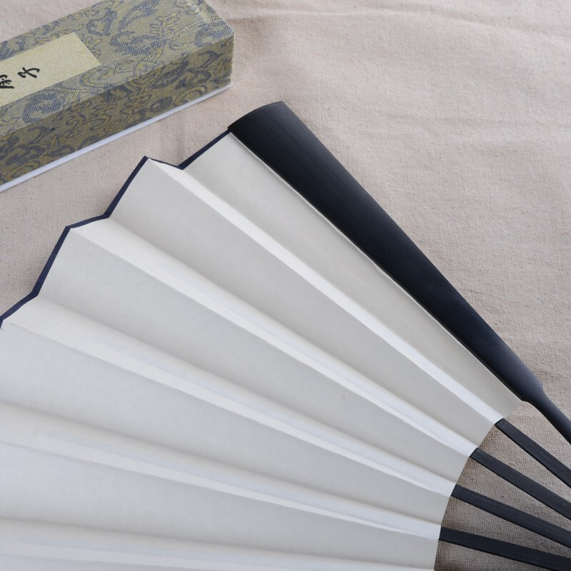 Wang Xingji fan souvenir Chinese style folding fan ancient style intangible cultural heritage diy blank rice paper fan handmade folding fan non-stick imitation ebony alum surface white paper fan (non-stick) 9 inches