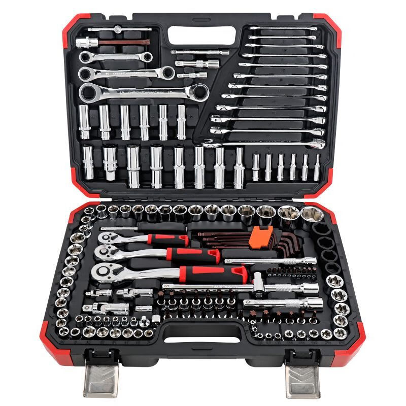 Cunjun Tuomai 151-piece auto repair tool set, car maintenance special comprehensive universal socket set, quick ratchet wrench, classic 151-piece auto repair tool set, 72 teeth red and black