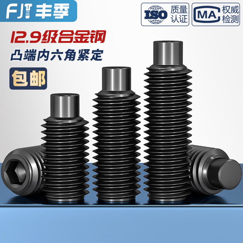 Fengji M3-M16 convex end tightening 12.9-level hexagonal screw machine meter screw top screw headless stop bolt M4M5M6 M10*10 (black) - 20 pieces