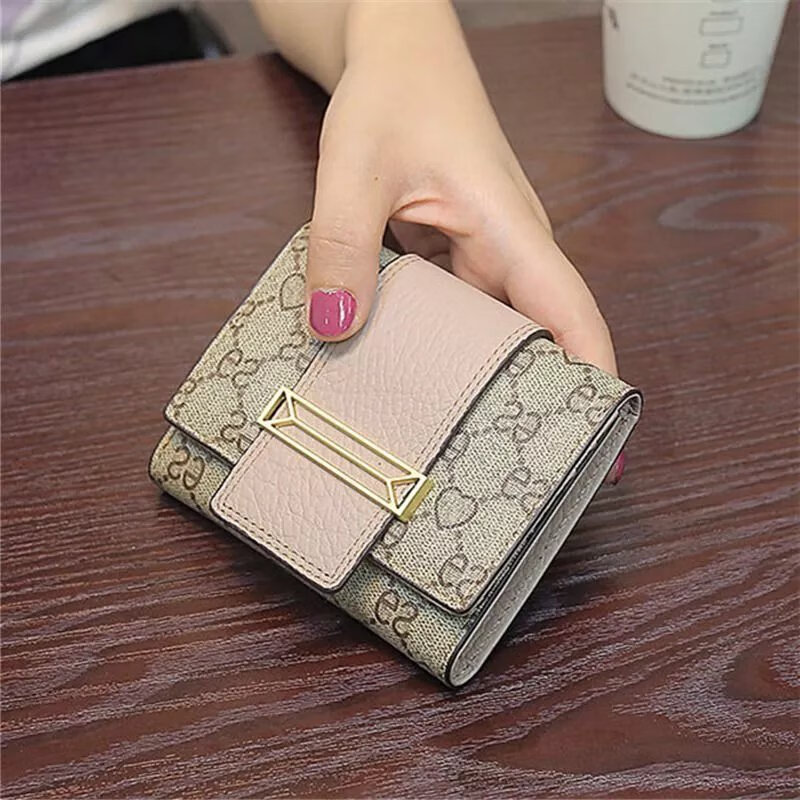 CALCULAT&KEEN women's bag light luxury European and American small wallet women's short genuine leather mini 2024 new Korean version printed wallet khaki