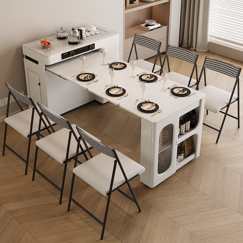 Yupin Haoting Slate Island Table Small Household Cream Retro Style Retractable Folding Mobile Sideboard Integrated Dining Table Market Edition Island Table No Tea Making
