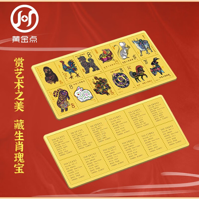 Chinese philately produces twelve zodiac stamps commemorative gold gift box Au999 pure gold set of 12 pieces for the Year of the Tiger, Rabbit and Dragon