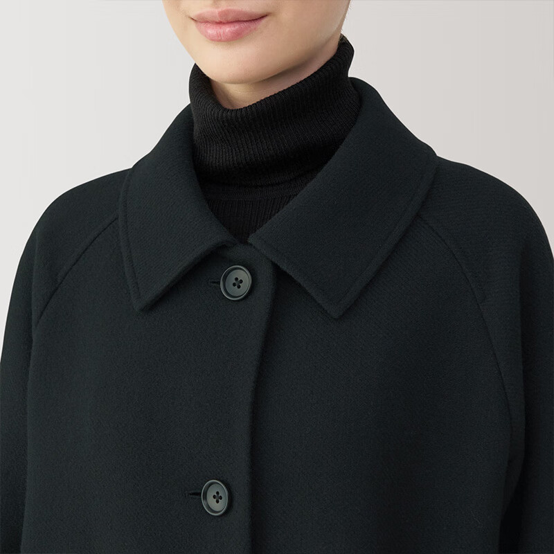 MUJI Women's Wool Mixed Stand Collar Coat Woolen Coat Mid-Length Women's Winter Jacket Women's BD0Z6A4A Black XL (165/92A)