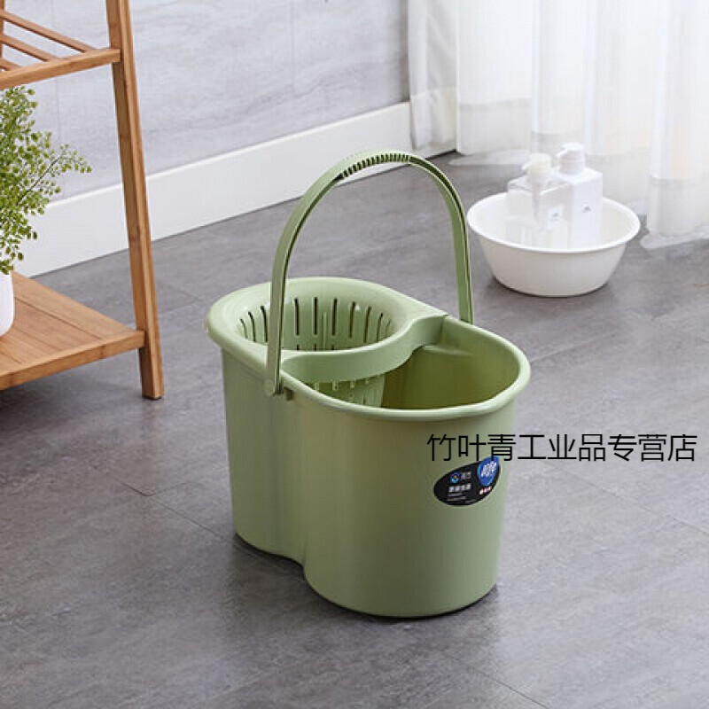 Plastic old-fashioned mop bucket rotating wringing water single bucket manual squeezing bucket hand-pressed mop bucket mop bucket ordinary green (one bucket and one wringer)