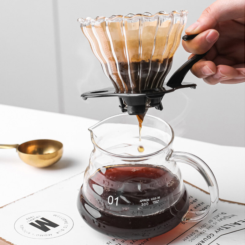 All-purpose hand-brewed coffee pot set, high borosilicate heat-resistant glass coffee cloud pot, hand-brewed drip brewing pot, coffee set