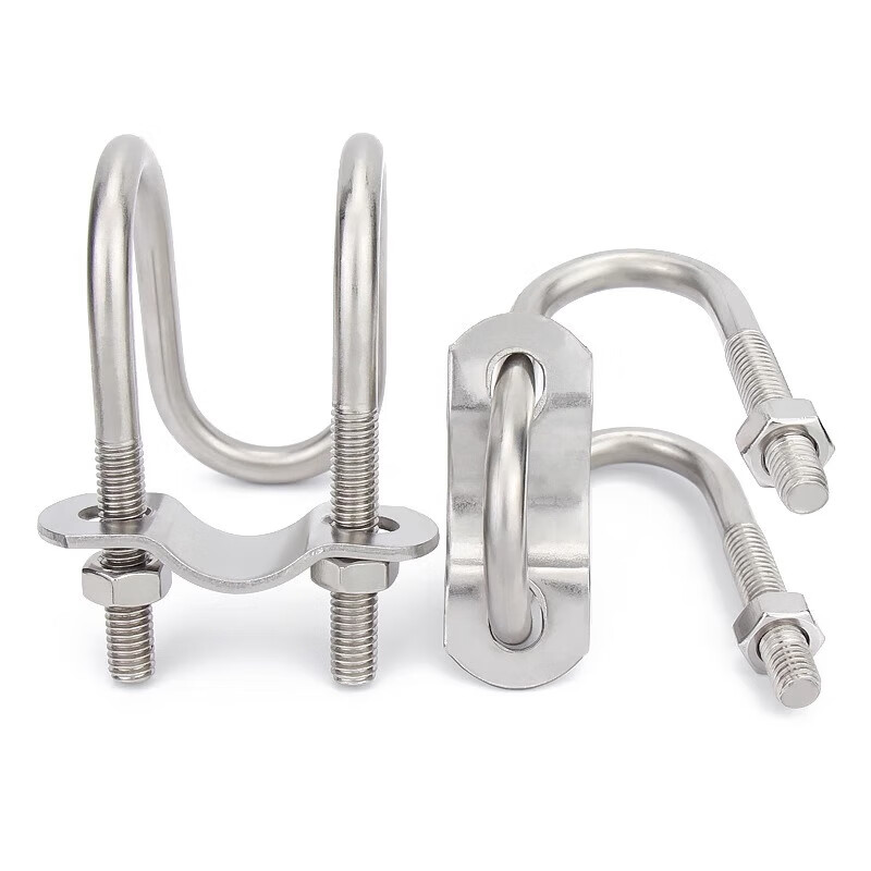 Jinchao 304 stainless steel double U-bolt screw U-shaped buckle cross water pipe clamp holder pipe clamp hoop M8*32*32-M8*1 inch*1 inch