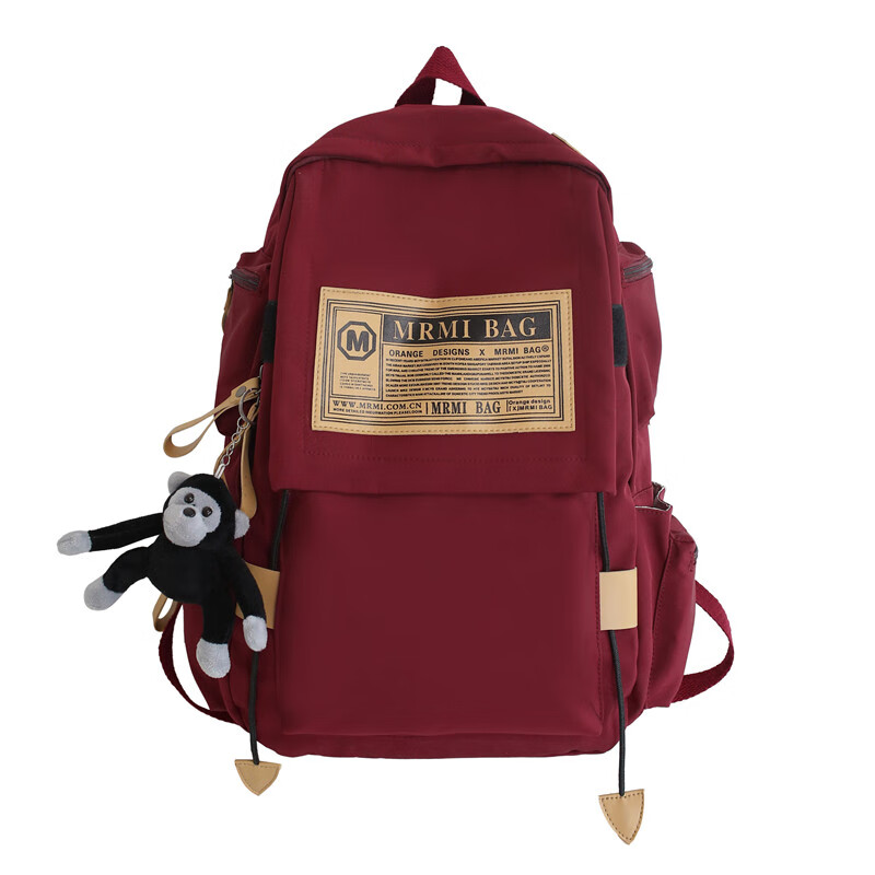 Kangaroo school bag, women's backpack, men's middle school and high school college student backpack, large capacity, wear-resistant 15.6-inch laptop bag, red with gorilla pendant