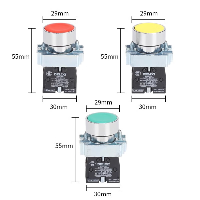 Delixi LAY5 buzzer power switch self-locking flat button emergency stop self-resetting mushroom head knob with light BE101 normally open separate contact green