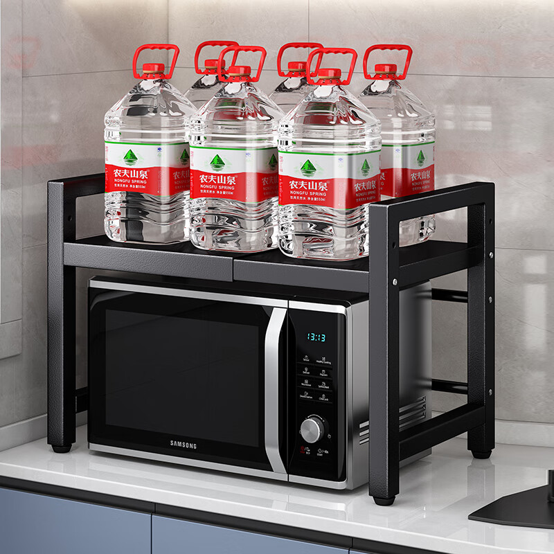 Nifeng retractable microwave kitchen rack oven storage multi-functional telescopic rack rice cooker storage rack single layer retractable + 6 hooks