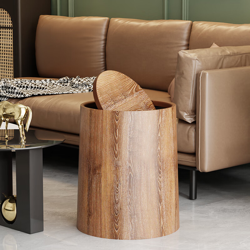 SaAijie Retro Imitation Wood Grain Trash Can 2024 New Household Flip Cover Large Capacity Living Room Office Commercial Chinese Paper Basket Large - Upgraded Flip Cover