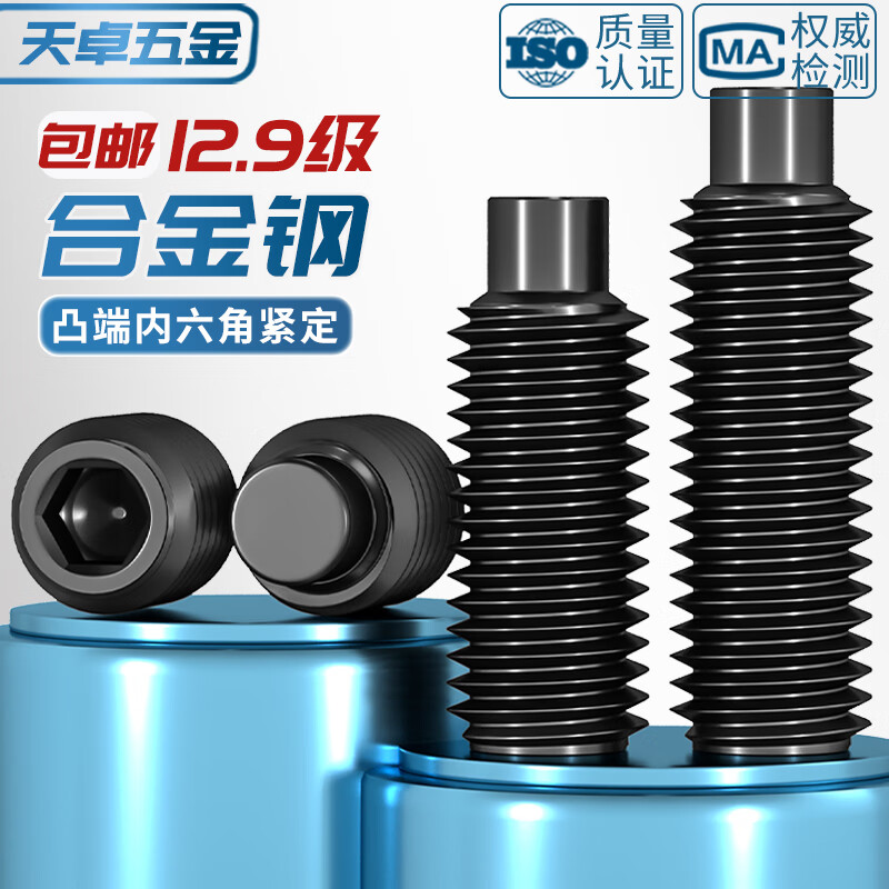 Tianzhuo Hardware M3-M16 convex end tightening 12.9 level hexagon socket screw machine meter screw top screw headless stop bolt M4M5M6 M10*16 (black) - 20 pieces