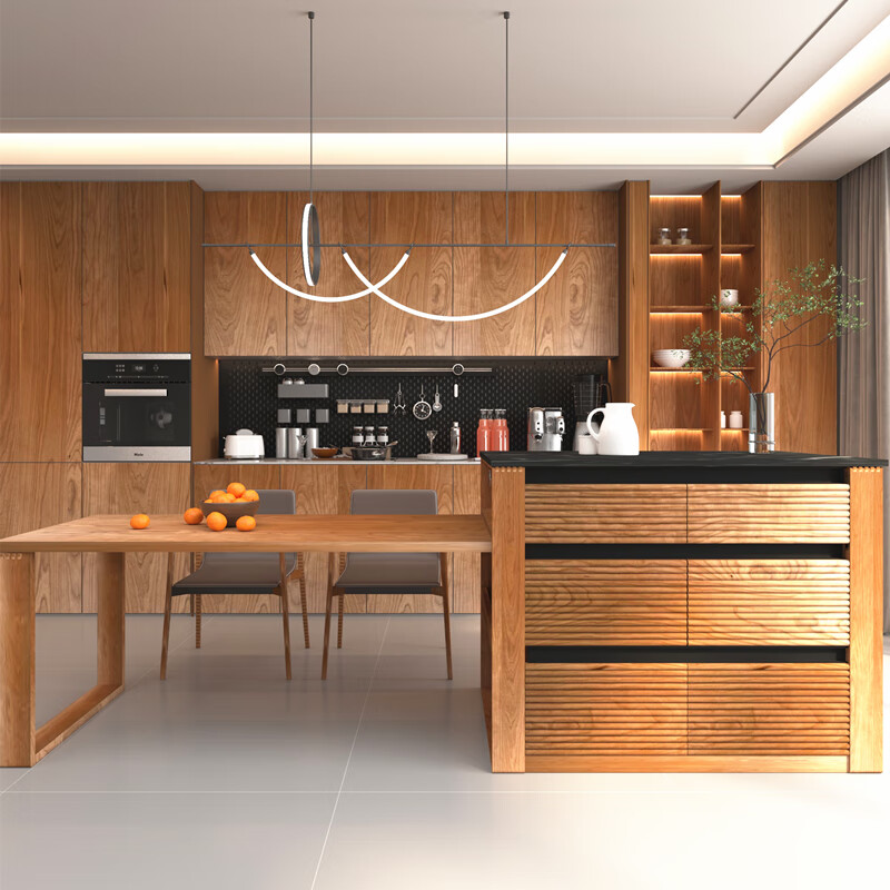 Mexueer Nordic cherry wood island all solid wood retractable dining table black walnut slate storage cabinet sideboard integrated dining table cherry wood island (1200*850*950mm)