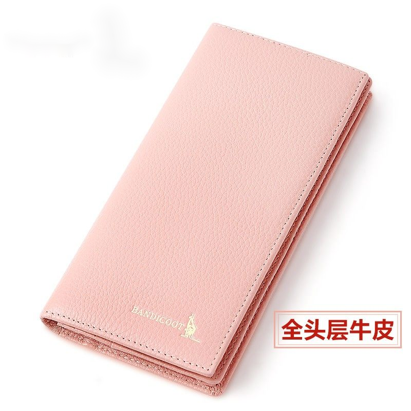 Kangaroo Light Luxury Simple Women's Wallet Women's Long Genuine Leather Wallet Chinese Valentine's Day Fashion Simple Coin Purse Thin Pink (Thick Style)