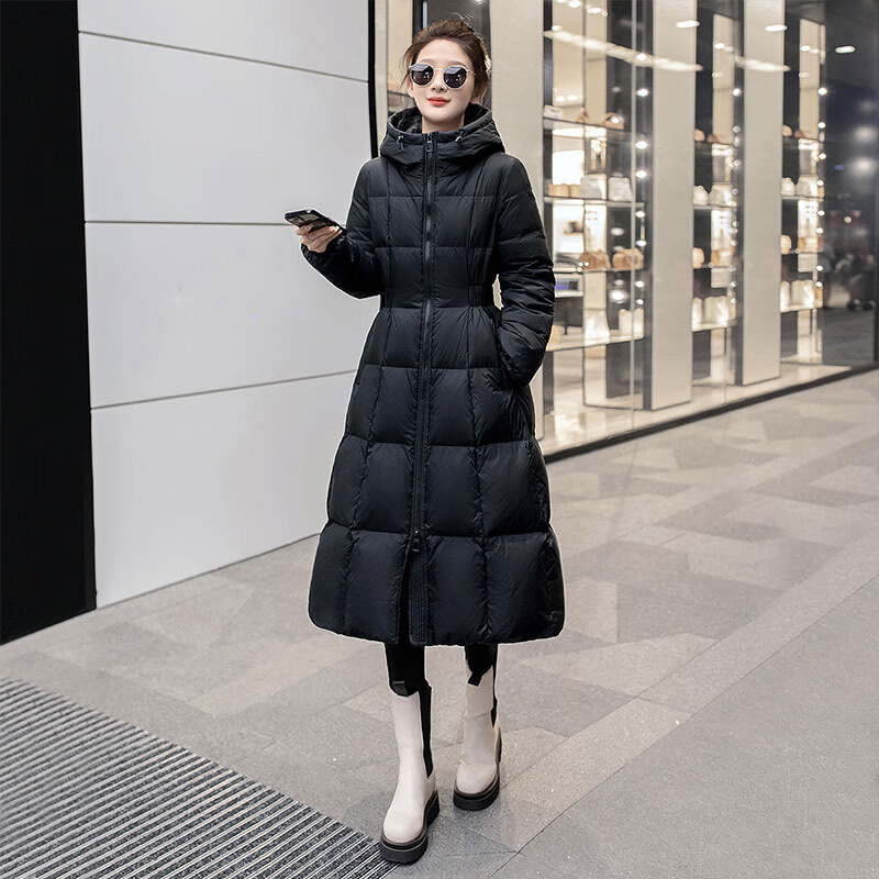 Sibaishe mid-length down jacket 2025 winter new women's hooded waist slimming thickened jacket