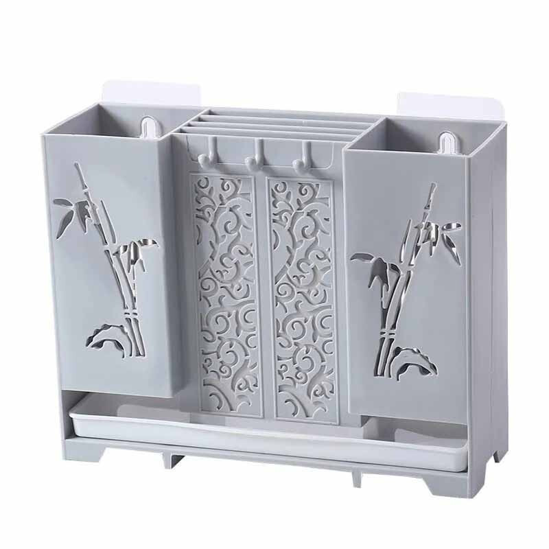 Canzhi chopstick barrel wall-mounted chopstick storage box kitchen spoon chopstick storage rack punch-free chopstick cage drain rack wall-mounted with knife holder (light blue)