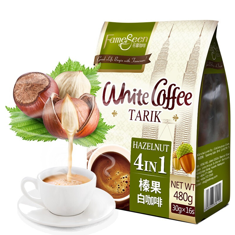 Fameseen Mingxin Malaysia imported white coffee independent 16 pieces durian flavor white coffee three-in-one instant coffee powder hazelnut flavor 480g/16 pieces