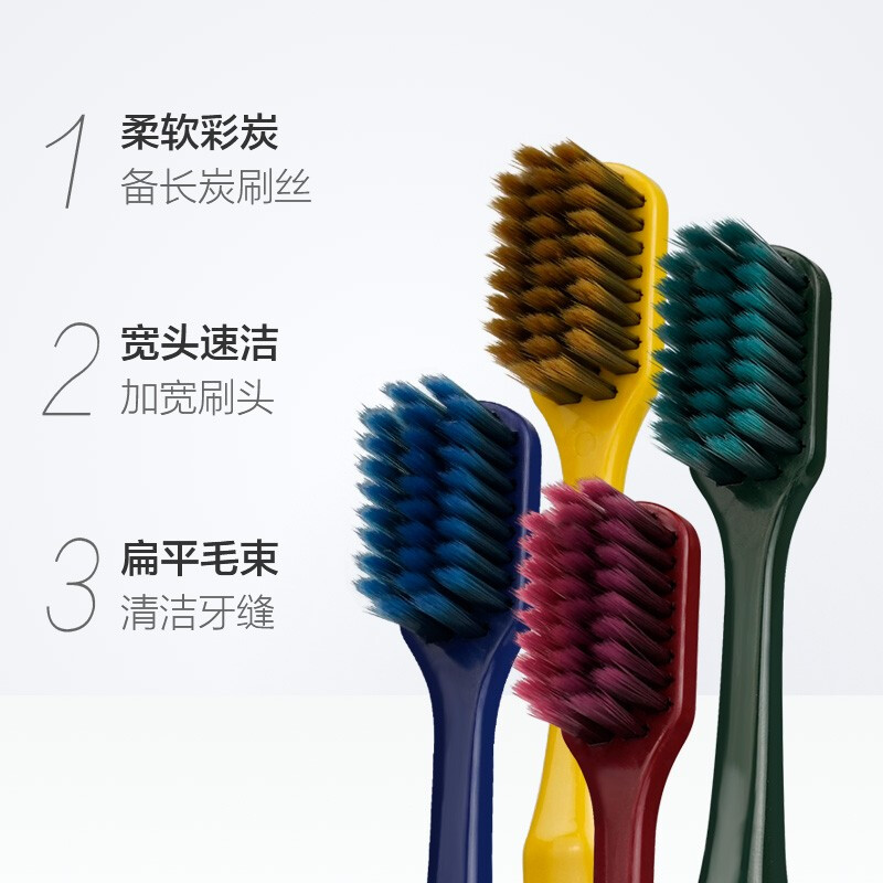 Langli Jiecai Carbon Zhenzhen protects adult wide-head soft-bristled toothbrush with high-density pointed filament independent brush cap Chinese style carbon filament bristles 4 pack