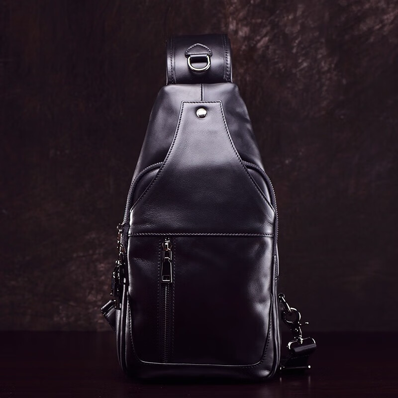 Vinnie bag genuine leather men's bag cowhide chest bag sports bag retro shoulder bag men's bag casual crossbody bag black
