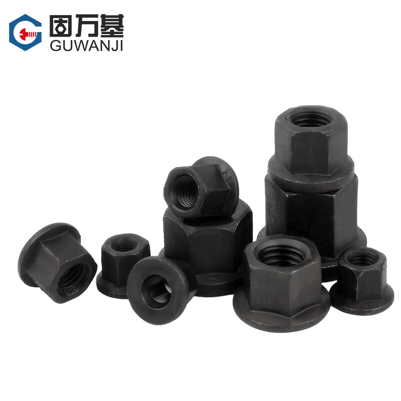 Guwanji grade 4.8/8.8 high strength flange nut hexagonal padded nut thickened pressure plate screw nut M8M10-M30 (grade 10.9) M10 10 pieces black 45# steel