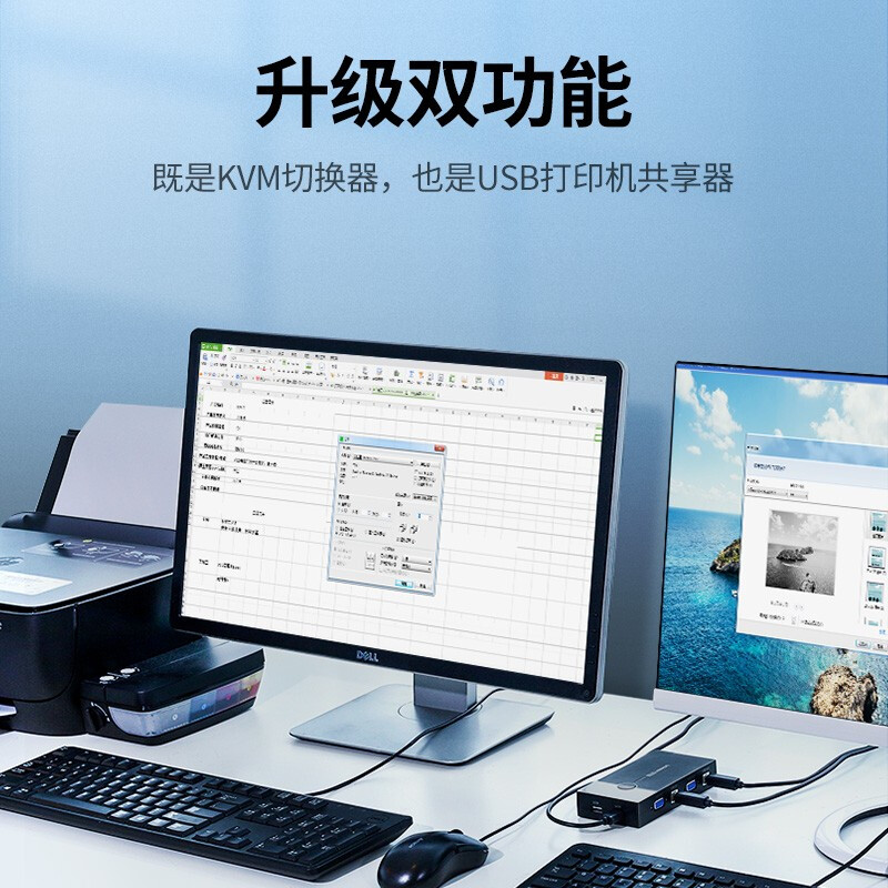 Greenlink KVM switch VGA video screen cutter two-in-one-out desktop laptop monitor monitoring mouse keyboard USB printer sharing device 30357